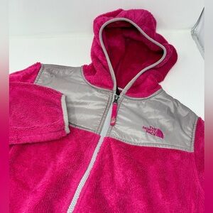The North Face Pink Hoodie Fleece Jacket Full Zip Logo Girl's Sz XL (18) V0